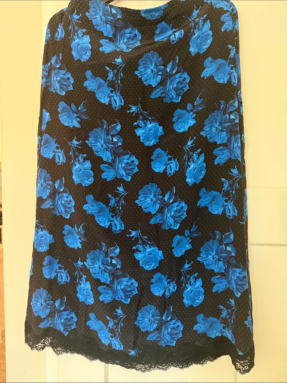 Black midi Skirt with Blue Floral Print